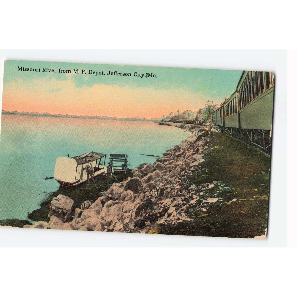 Vintage Missouri River from M.P. Depot Jefferson City MO Postcard Kress Litho